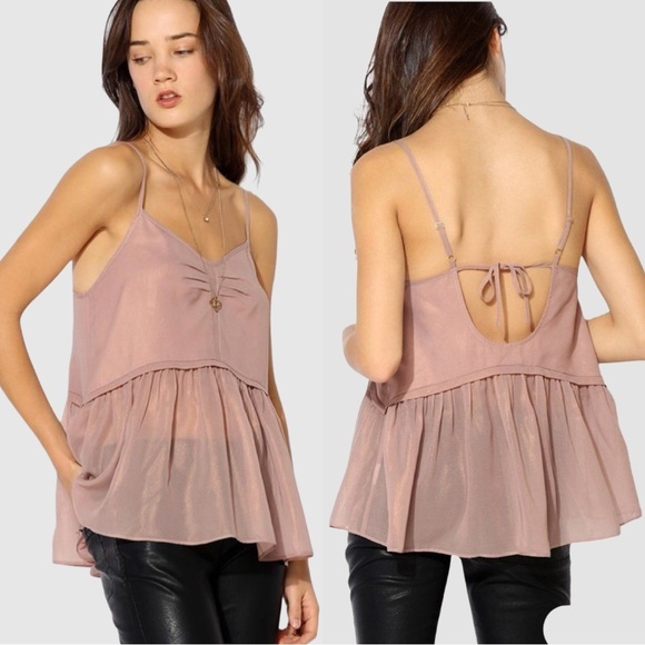 Kimchi Blue Tops - KIMCHI BLUE Sugar Plum Cami Peplum Top Silky Sheer Blush Pink Mauve Size Small